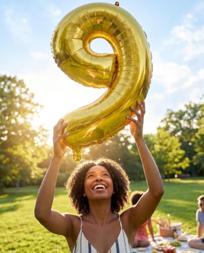 Image of YPSelected 32 Inch Large Foil Helium Number Balloon Birthday Wedding Party 0-9 (Gold, 9)