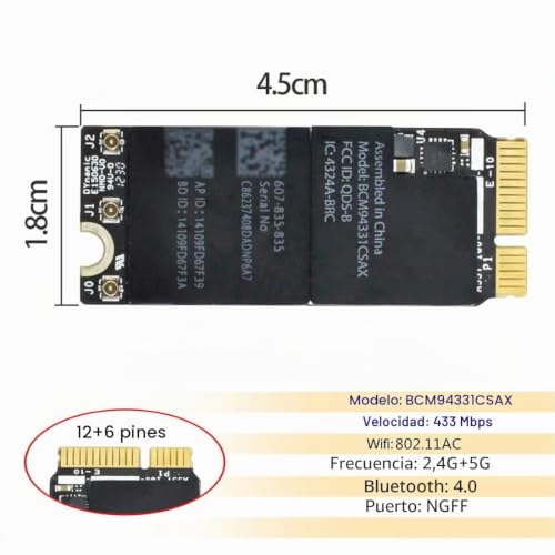 Tarjeta de Red BCM94331CSAX WiFi y Bluetooth para Portátil Mac 2013 6