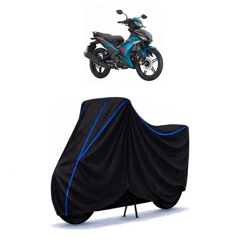 Image of Scooty Cover Water Resistant for ZR 150 | Universal Scooter & Bike Cover | Heavy Duty UV Protection | Dust, Rain & Scratch Protection | Elastic Fit All Weather Indoor Outdoor | Black with Blue Piping
