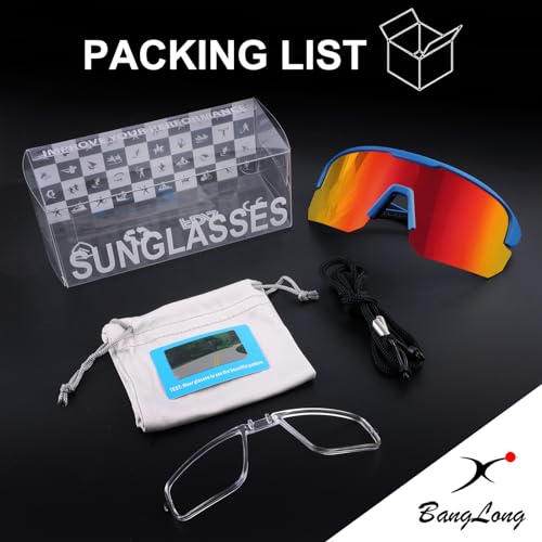 Image of BangLong Polarized Sports Sunglasses for Men Women UV400 Protection | TAC HD Lens, RX Insert Included, Lightweight Wrap-Around Design for Running Cycling Baseball Hiking