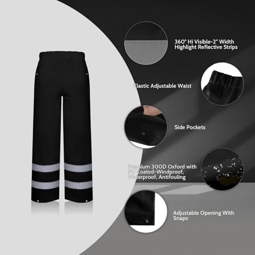 Image of TCCFCCT Class 3 Reflective Rain Suits for Men - Waterproof Lightweight Pants With Hood, High Visibility Gear for Safety Work & Outdoors, Durable, 2XL-3XL Black P