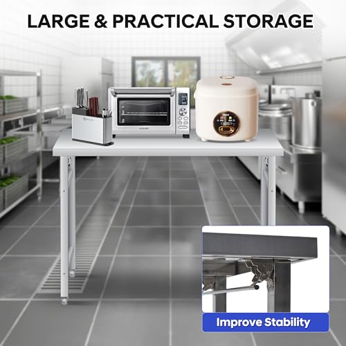 Stainless Steel Folding Table (48x24 in) - Commercial Work Table for Home, Kitchen, Restaurant, Garage, Camping, Outdoor, 520 lbs Load, Foldable Stainless Steel Workstation, Single Tier No Undershelf