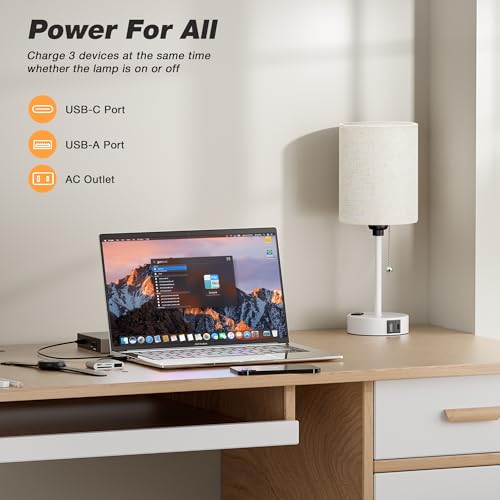 Image of Small Bedside Table Lamp for Bedroom, Desk Lamp with USB Ports for Dorm