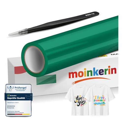 moinkerin Rouleau Vinyle Thermocollant Vert pour Tissus 30,5cm x 200cm avec Outil Désherber Flex Thermocollant pour Tissu,DIY T-Shirts,Vêtements,Bonnets,Sacs