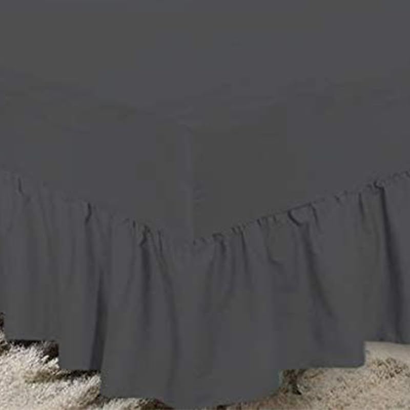 DTEX HOMES Frilled Valance Double Extra Deep Fitted Sheet 40cm Drop Soft Microfiber Stylish Breathable & Durable(Grey-Double)