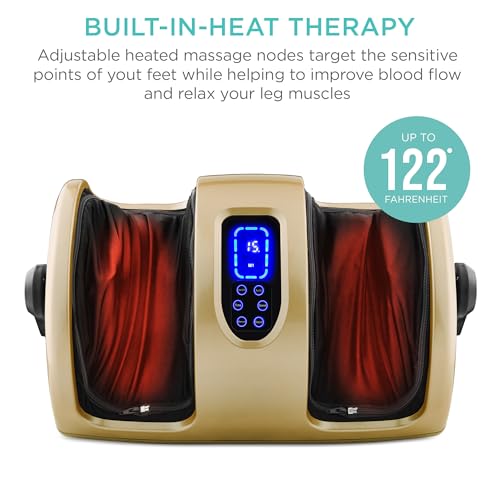 Image of Best Choice Products Shiatsu Foot Massager with Heat for Plantar Fasciitis & Neuropathy, Kneading Foot & Calf Massager with Remote, 360 Adjustable Handle, Rolling & Compression Massage - Gold