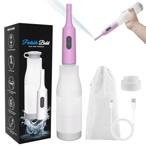 Image of Hibbent Portable Bidet for Travel, High Pressure Electric Handheld Bidet Sprayer, 350-550ML Expandable Bottle for Personal Hygiene, USB-C Rechargeable Waterproof, Travel Sprayer for Women & Men, Pink