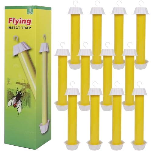 Fly Stick Sticky Fly Traps for Indoors Outdoor 12pk Sticky Hanging Fly Stick Flying Insect Trap wasp TrapYellow 12PCS
