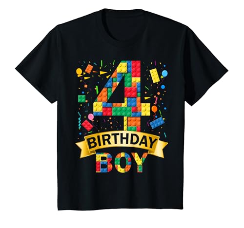 Kinder 4rd Birthday Boy 4 Year Old Building Blocks 4th Birthday...