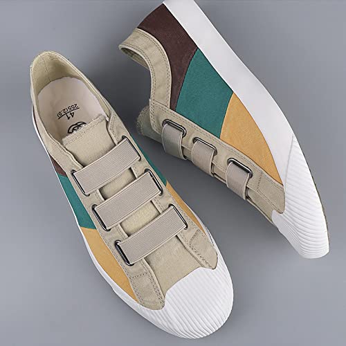 Men’s Low Top Canvas Walking Shoes,Slip on Casual Fashion Sneakers Retro Colorblock Casual Shoes3