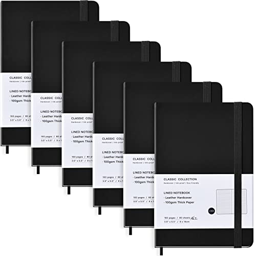Coopay 6 Pack Pocket Notebooks Journal Notebooks Small Notepad Hardcover Leatherette Lined Journals For Office Home School Business, 3.5" X 5.5", 100Gsm Thick Paper, 160 Pages (Black) #TOP6