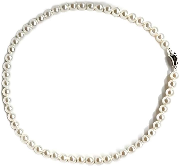 Elegant Glass Pearl Necklace for Women, Simulated Faux Pearl Strand, Classic Choker Jewelry Gift