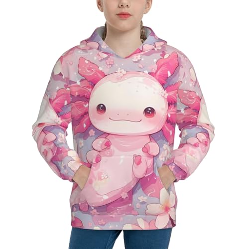 Axolotl Flower Kids Pullover Hoodies Boys Sweatshirts Girls Athletic Clothes with Pocket