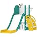 AIYAPLAY Set Scivolo per Bambini 5 in 1 con Canestro, Scaletta, Telescopio Giocattolo e Contenitori, Giochi per Bambini da Interno ed Esterno Età 1-3 Anni, Giallo immagine