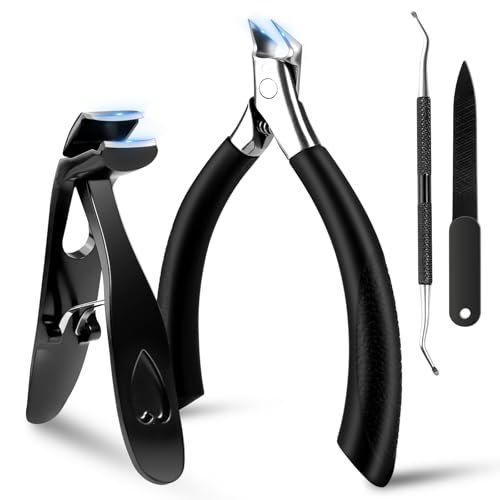 Pince Coupe ongle professionnel, Coupe Ongles Pieds Dur et Epais Inclinée, Pinces à Ongles Incarnés de Précision en Acier Inoxydable pour Personnes âgées avec Large Ouverture Long manche