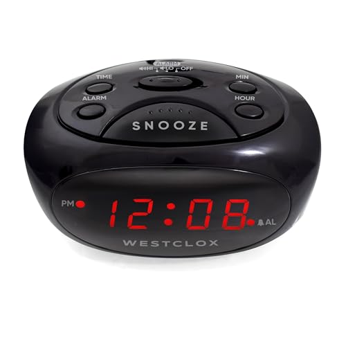 Image of Westclox Super-Loud LED Electric Alarm Clock with 0.6 inch Digital Display, Adjustable Alarm Volume, 9-Minute Snooze & Battery Backup - Standard Digital Clock for Bedroom, Home or Office (Black)