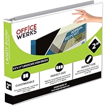 8.5" X 11" Landscape View Binder, 3-Ring 2 Inch Capacity Round Ring, White Horizontal Formatted with Clear Cover Pockets for Documents, Spreadsheets, Projects and More