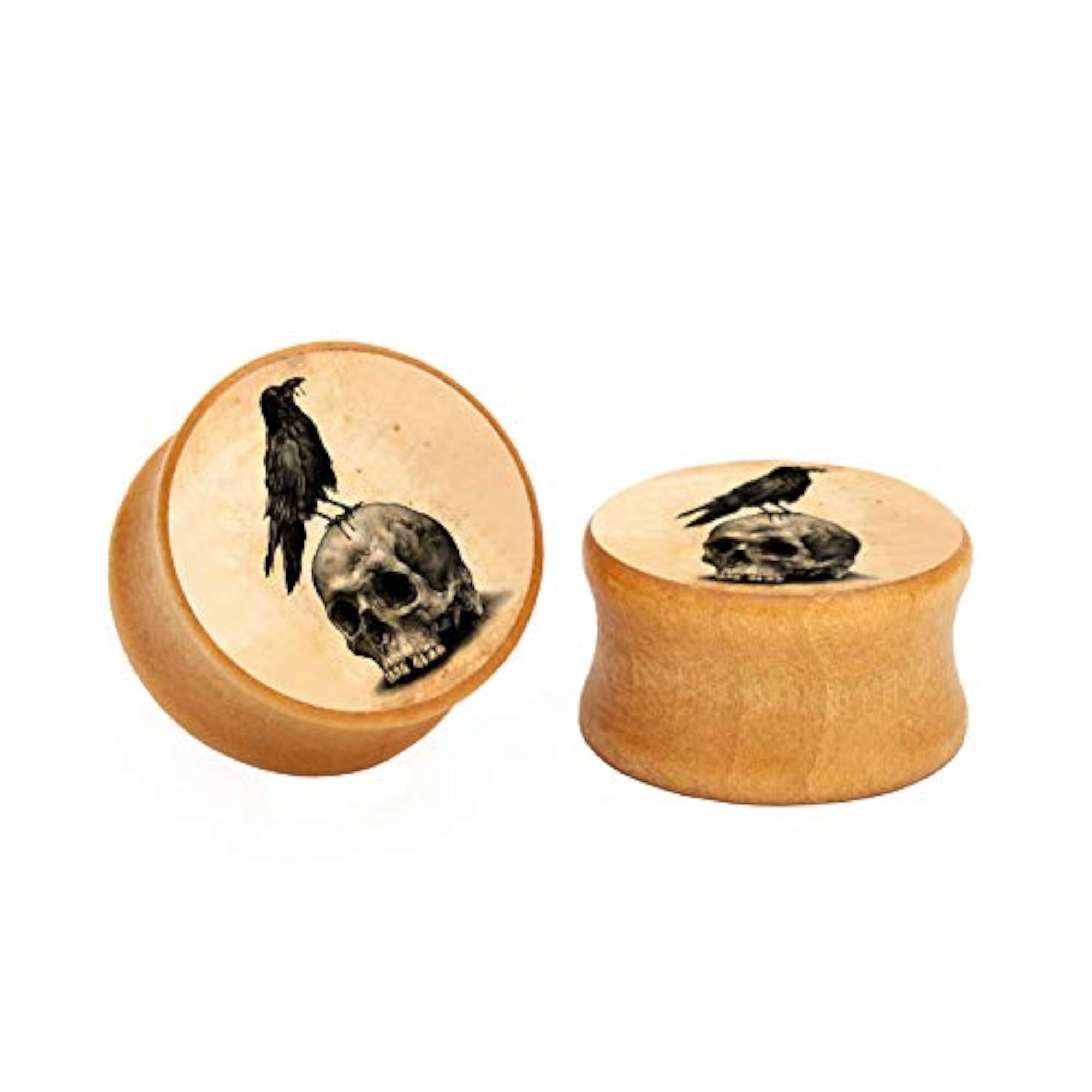 Wood Ear Gauge Plugs Skull Double Flared Saddle Plugs