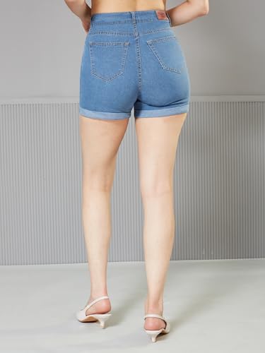 Image of Miss Chase Women's Relaxed Fit Mid Rise Highly Distressed Regular-Length Denim Shorts