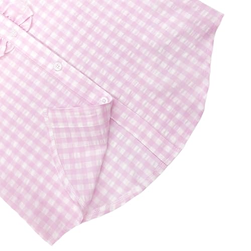 Image of Girls Short Sleeve Button Down Shirts Ruffle School Uniform Crop Tops Peter Pan Collar Plaid Blouse 4-13Y