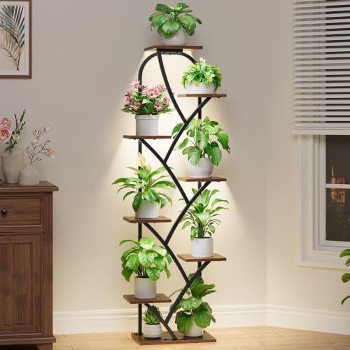 Image of Indoor Plant Stand with Grow Lights, 8 Tiered, 59.5 inch Tall | Plant Shelf, Flower Holder, Heavy Duty Anti-rust Iron Pipes, Water-resistant & Anti-corrosive Wood, Auto Timer