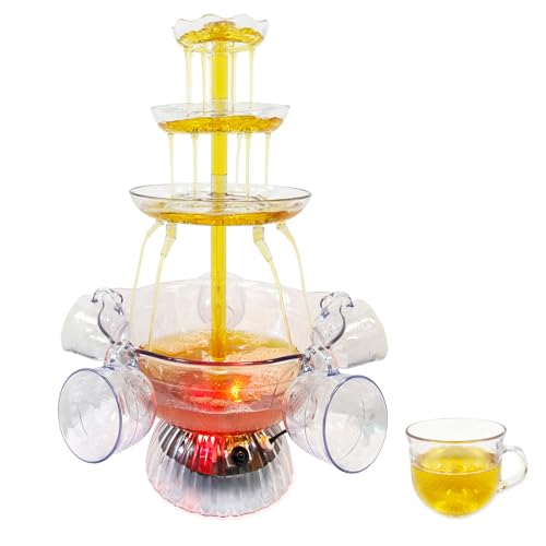 Umelee Fuente De Fiesta Iluminada De 3 Niveles, Fuente De Vino Con 5 Vasos Reutilizables, Base Iluminada Con Led, Capacidad De Hasta 3.8 L, Para Fiestas, Celebraciones Y Decoración De Jardín