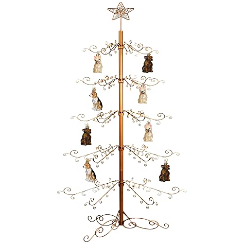 HOHIYA 7 Feet Wrought Iron Christmas Tree Metal Ornament Display Stand Holder Hanger Wire Hook Hanging Spiral for Halloween Swarovski Crystal Glass Balls bauble Decorations Gift Craft Gold Cover