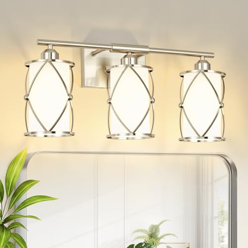 Osimir 3-Light Brushed Nickel Bathroom Light Fixtures with Milk Frosted