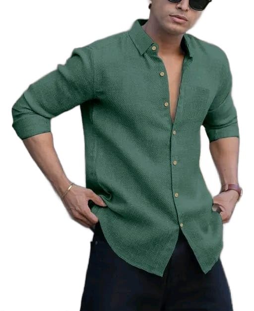 Image of Men's Solid Linen Cotton Shirt | Casual Style | Plain Design | Full Sleeve | Summer Regular Fit | Stylish Shirt for Men | Formal Wear