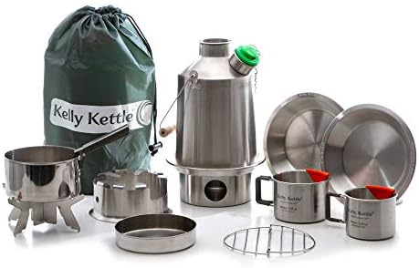 Kelly Kettle Ultimate Scout Kit 41 oz. Stainless Steel Camp Kettle, Lightweight Camping Kettle with Whistle, Camp Stove for Fishing, Hunting, Hiking, Survival Gear