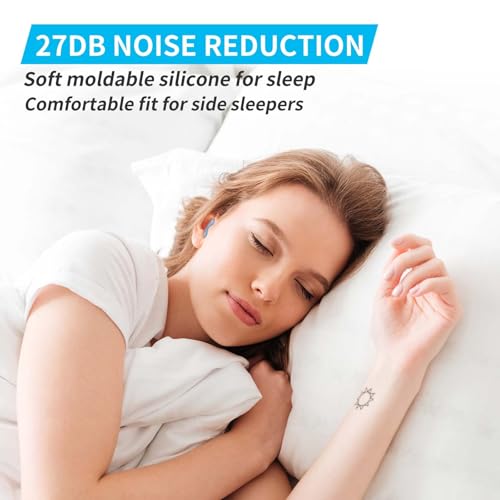 Image of LYSIAN Moldable Silicone Ear Plugs for Sleeping, Snoring & Side Sleepers, Soft Reusable Waterproof Noise Reduction Earplugs for Swimming, Travel & Study, 5 Pairs, Blue