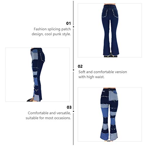 Calça jeans feminina de cintura alta SOIMISS com aplique flare e cintura alta com calça de sino, Azu