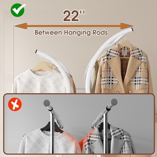 Raybee Heavy Duty Clothes Racks for Hanging Clothes, Clothing Rack with Wheels Load 360LBS, Portable Double Rod Garment Racks for Closet, Bedroom, Commercial Use, 69''H*52''W*20''D, White