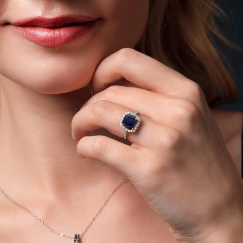 Gem Stone King 925 Sterling Silver and 10K Yellow Gold 8MM Cushion Cut Gemstone Birthstone and Lab Grown Diamond Halo Engagement Ring | Wedding Anniversary Promise Ring For Women4