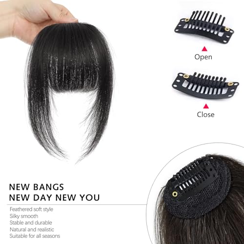 YBYMCAI Clip In Bangs-Real Human Hair Brown Black Clip On Bangs Hair Extensions Fake Bangs Human Hair French Bangs Fringe With Temples Hairpieces Curved Bangs For Daily Wear