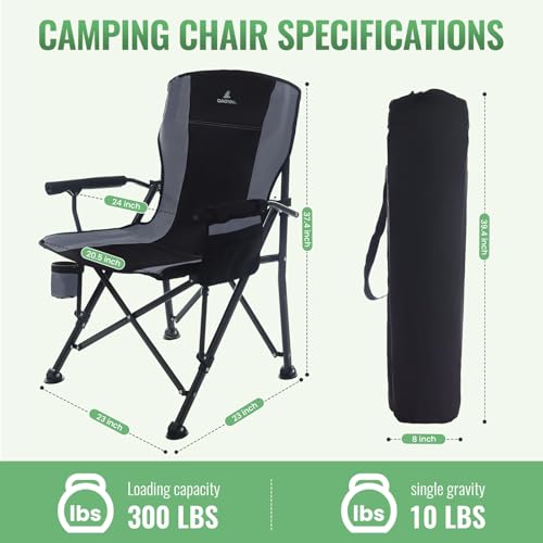 QAOYAL 2 Pack Camping Chairs for Adults, High Back Foling Chairs with Side Pocket & Cup Holder, Support 300 LBS Lawn Chair for Camping, Tailgate Party, Sports Event