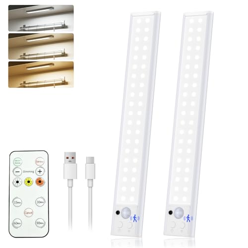 Image of Under Cabinet Light Wireless with Remote,80-LED Motion Sensor Light Indoor, 12 Inch Closet Lights Wireless, Dimmable & 3 Color Temps, Stick on Under Counter Lights for Kitchen Closet Stair Bedroom