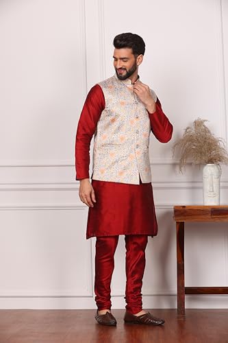 Image of Kurta With Churidar & Multicolor Nehru jacket Set