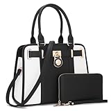 Handbags Sets For Women Shoulder Bags Top Handle Work Satchel Tote Purses Set With Matching Wallet 2pcs WhiteBlack