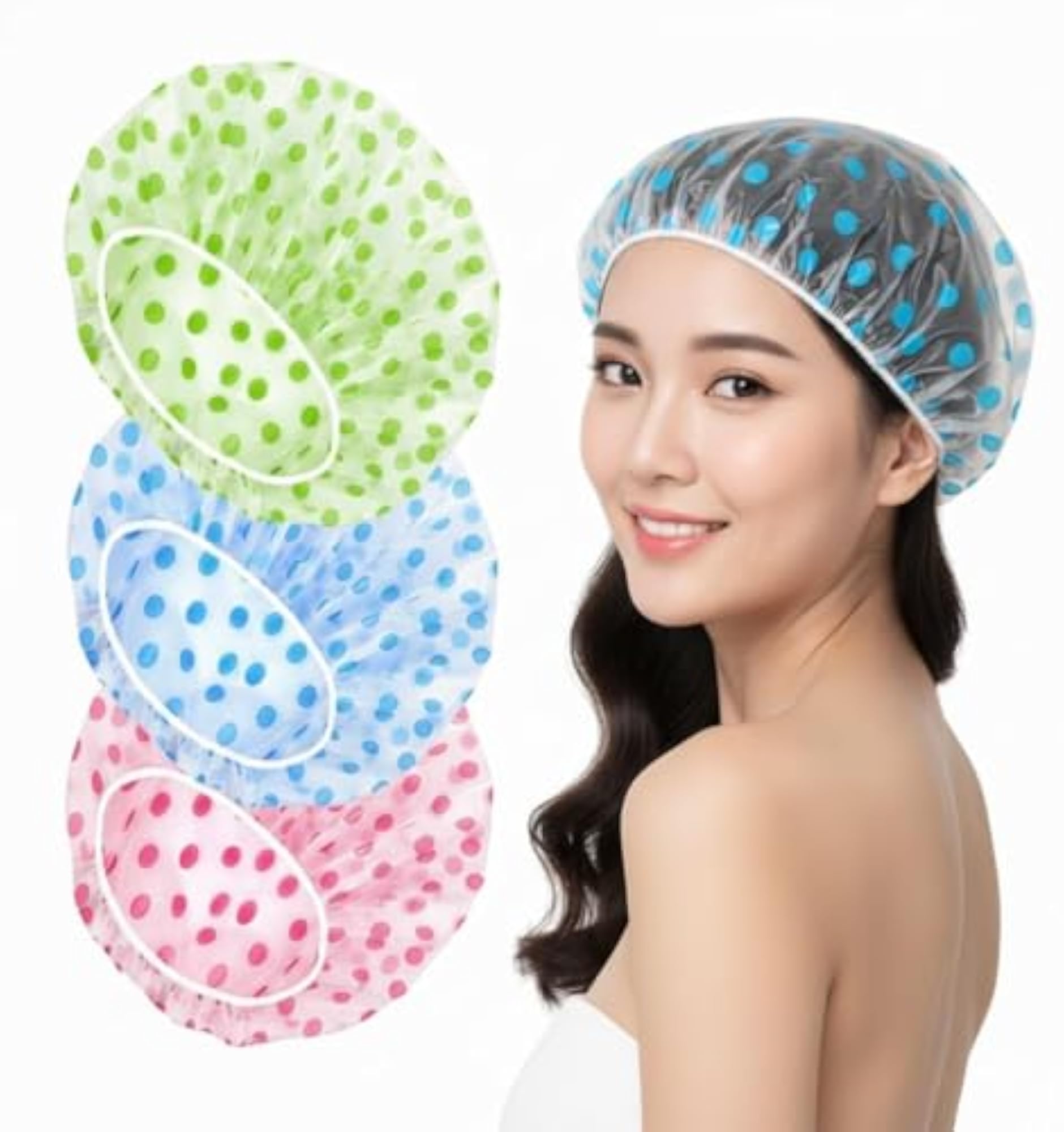 Shower Cap Set of 6, Reusable Waterproof Caps