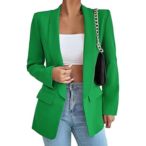 WIWIQS Women's Blazer Open Front Long Sleeve Casual Blazer Work Office Jacket with Pockets Green M Cover