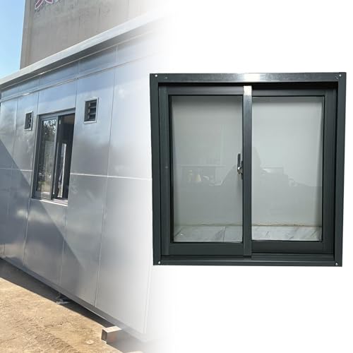 RENLXFI Garden Shed Window Replacement, 30 35 40 45 50 55 60 CM Tall Horizontal Sliding Windows with Clear Tempered Glass & Screen, Aluminum Window for Basement Cottage(60x50cm/23.6x19.7in)