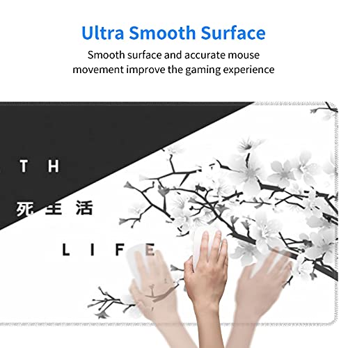 Image of Black White Cherry Blossom Mouse Pad Japanese Sakura Death Life Extended Desk Mat 80X30 cm Non-Slip Rubber Base Stitched Edge Large XL Playmat for Gaming Laptop Computer PC Desktop,31.5�11.8 Inch