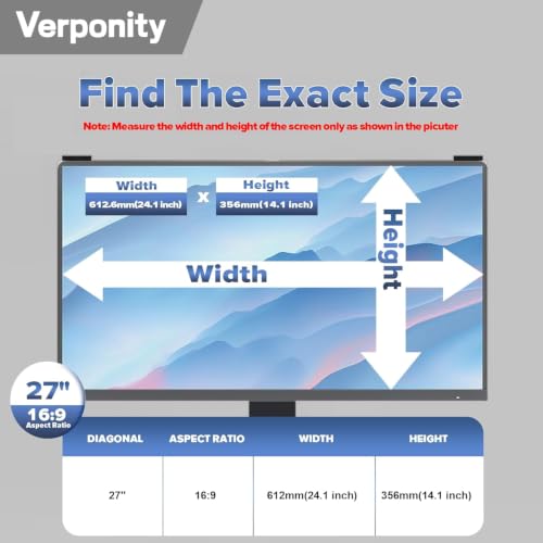 Image of Computer Privacy Screen Filter 27 Inch, 9H Hardness Hanging Computer Screen Privacy Shield Compatible with 16:9 Widescreen Monitor, Eye Protection and Blue Light Blocks