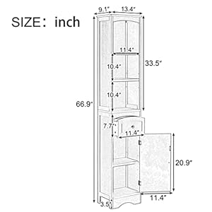   Merax-Tall-Slim-Storgae-Cabinet-Linen-Tower-with-Drawer-and-Door-Freestanding-Cupboard-for-Home-Kitchen-or-Living-Room-Adjustable-Shelf-Green