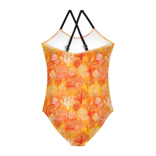 Girls One Piecing Swimsuit Coral Orange Kids Bathing Suits Swimming Suits2