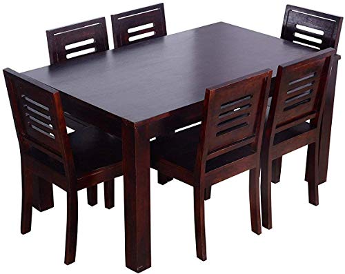 Image of Credenza Sheesham Wood Dining Table 6 Seater Dining Table with Chair || Dining Table Set || Dining Room Set || Six Seater Dining Set | Durable Wooden Dining Table | 6 Seater, Mahogany Finish
