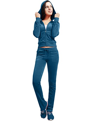 NE PEOPLE Women’s Tracksuit Set – 2 Piece Slim Fit Velour Velvet Casual Zip Up Hoodie Jacket Sweatsuit and Sweatpants NEWTS03 Teal XL
