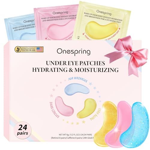 Eye Masks (24 Pairs) – Gift for Her – Caffeine, 24K Gold and Retinol Under Eye Patches for Puffy Eyes, Dark Circles & Fine Lines, Bachelorette Party Favors, Birthday, Easter Basket Stuffers