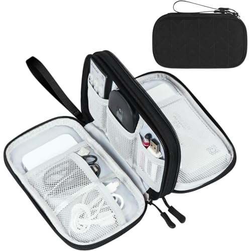 Image of FYY Electronic Organizer, Travel Cable Organizer Bag Pouch Electronic Accessories Carry Case Portable Waterproof Double Layers All-in-One Storage Bag for Cable, Cord, Charger, Phone, Pattern Black (M)